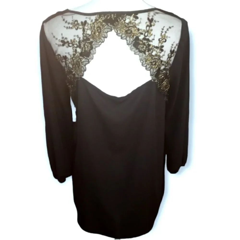 CHARMING CHARLIE BLACK & GOLD BLOUSE SZ.M EUC